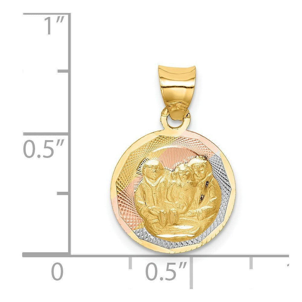 14K Yellow Gold and Rhodium Polished and Diamond-cut Baptism Circle Pendant