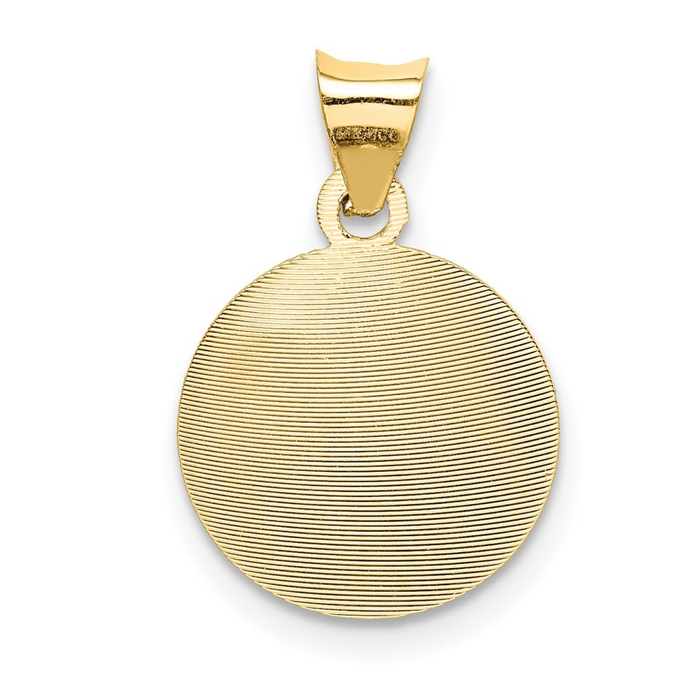 14K Yellow Gold and Rhodium Polished and Diamond-cut Baptism Circle Pendant