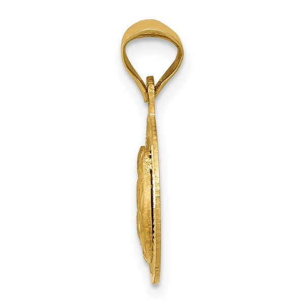 14K Yellow Gold Polished and Diamond-cut Baptism Circle Pendant