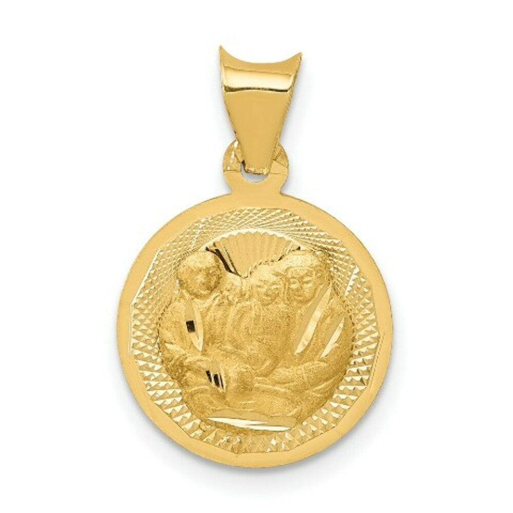 14K Yellow Gold Polished and Diamond-cut Baptism Circle Pendant