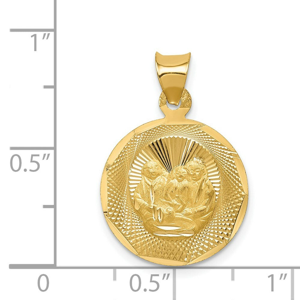 14K Yellow Gold Polished and Diamond-cut Baptism Circle Pendant