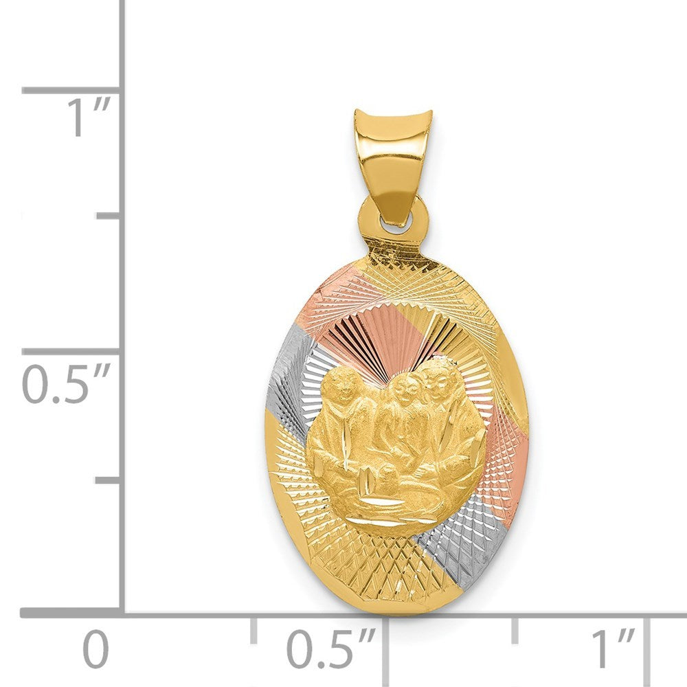 14K Yellow Gold with Rhodium Polished and Diamond-cut Baptism Oval Pendant