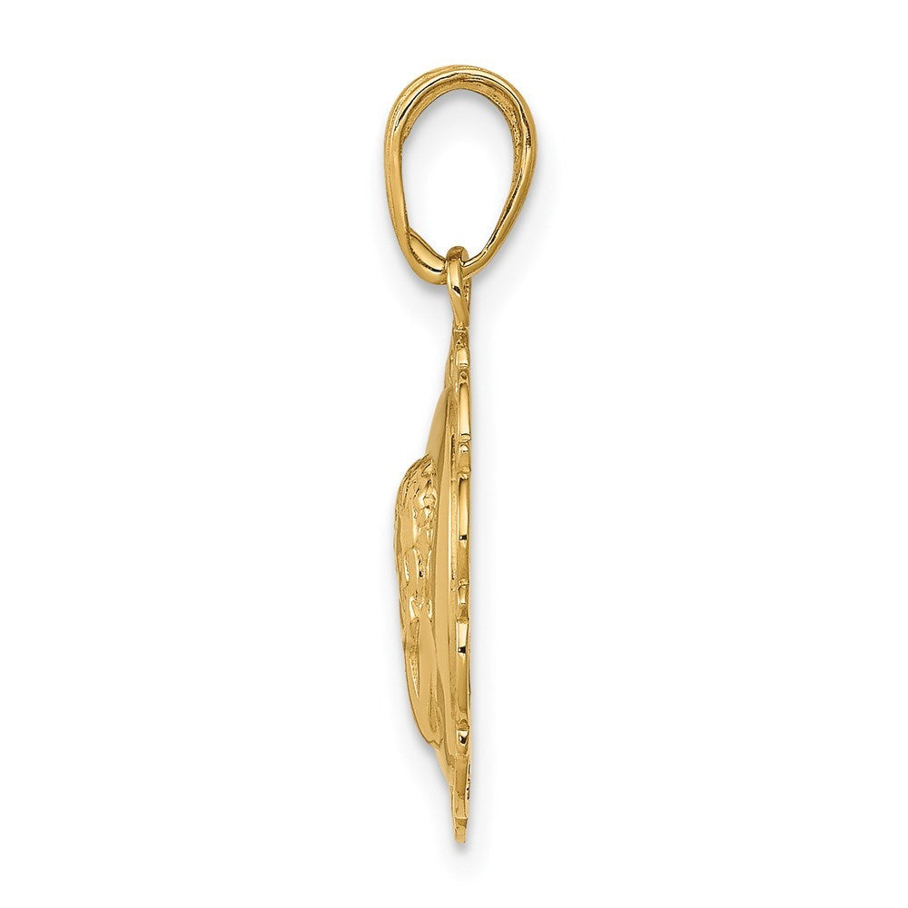 14K Yellow Gold Polished Angel/Cherub on Round Scallop Frame Pendant