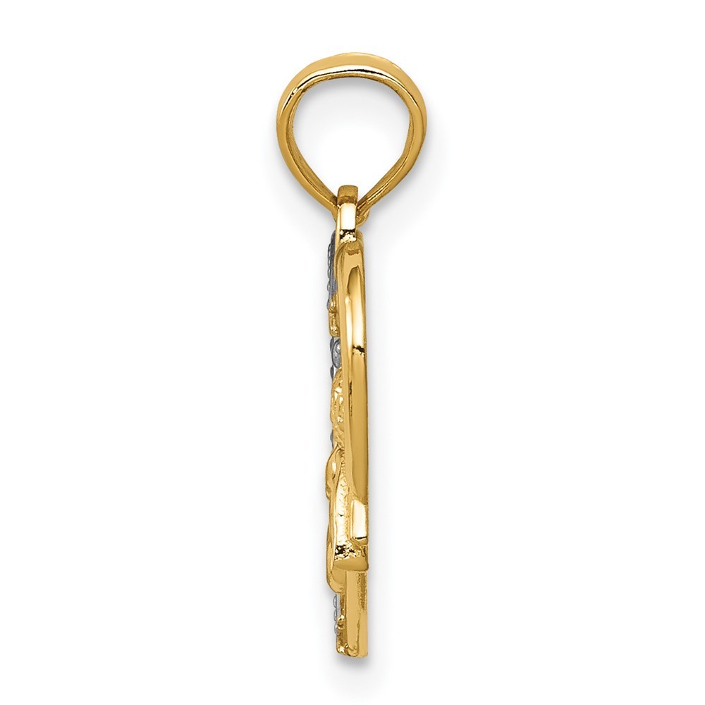 14K Yellow Gold w/Rhodium Angel in Heart w/ Star Pendant