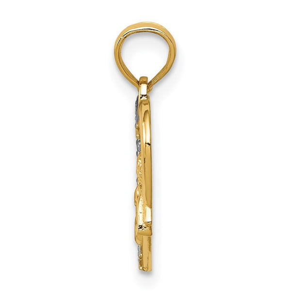 14K Yellow Gold w/Rhodium Angel in Heart w/ Star Pendant