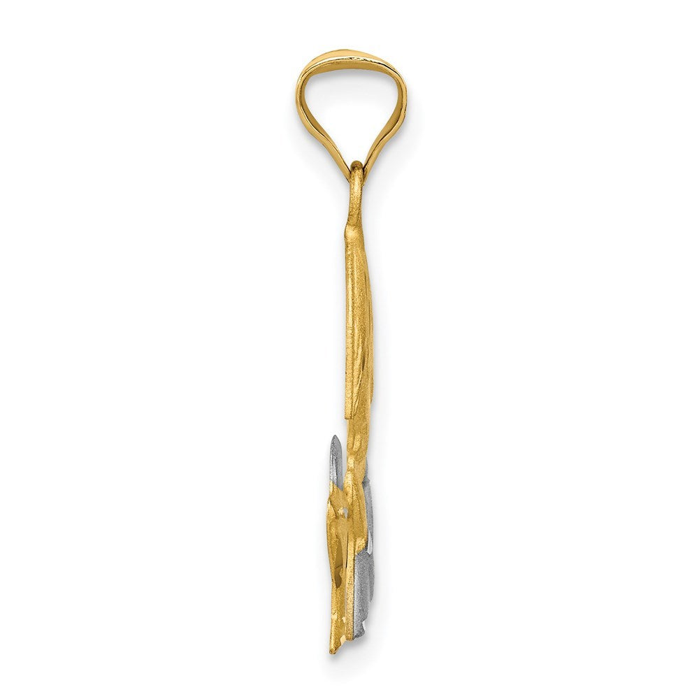 14K Yellow Gold w/Rhodium Satin & Polished Diamond-cut Girl Communion Pendant
