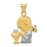 Load image into Gallery viewer, 14K Yellow Gold w/Rhodium Satin &amp; Polished Diamond-cut Girl Communion Pendant
