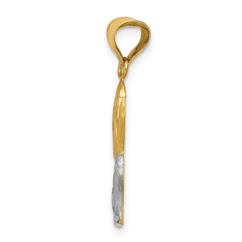 14K Yellow Gold w/Rhodium Satin & Polished Diamond-cut Boy Communion Pendant