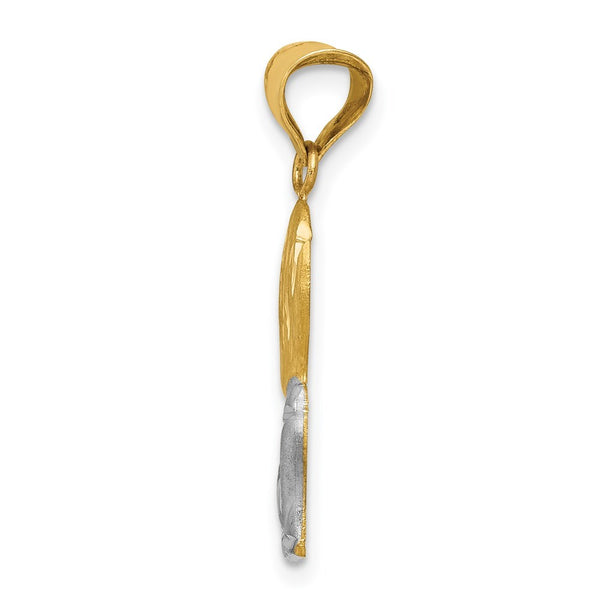 14K Yellow Gold w/Rhodium Satin & Polished Diamond-cut Boy Communion Pendant