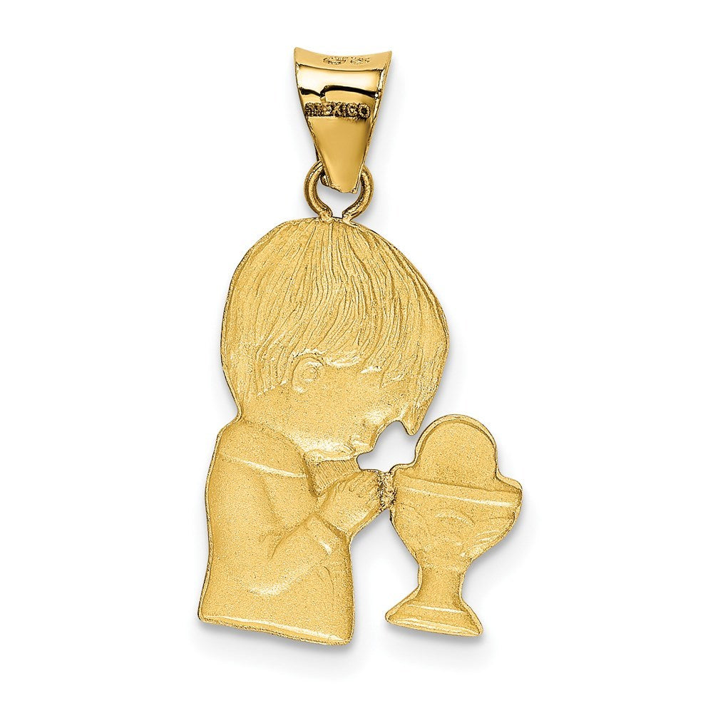 14K Yellow Gold w/Rhodium Satin & Polished Diamond-cut Boy Communion Pendant
