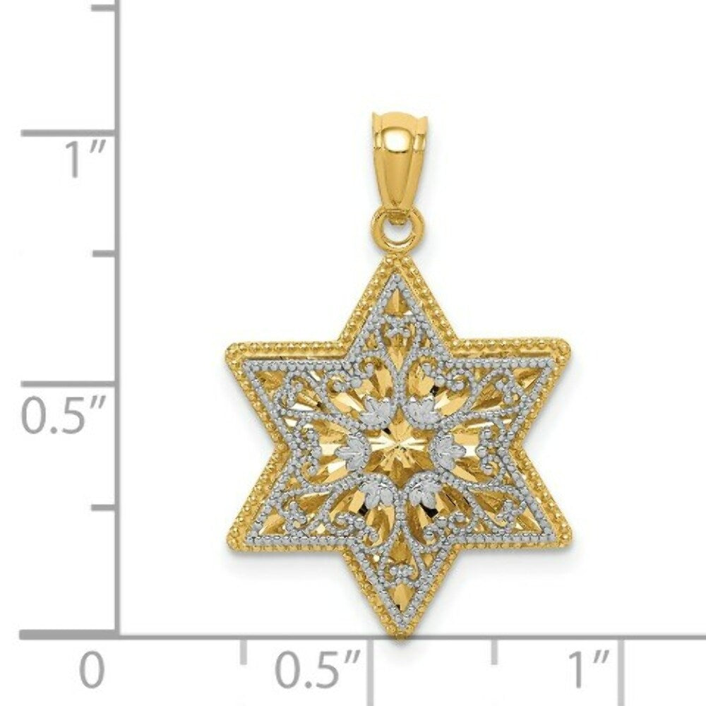 14K Two-tone Gold Polished Reversible Filigree Star of David Pendant