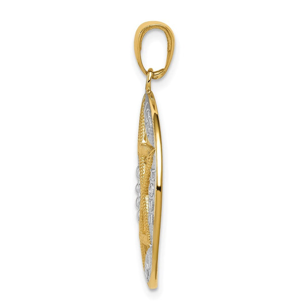 14K Yellow Gold & Rhodium Polished Jewish Star with Chai in Round Pendant