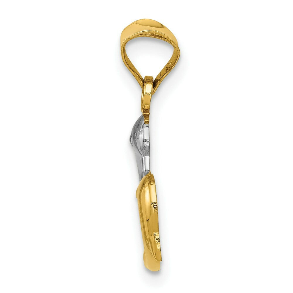 14K Yellow Gold & Rhodium Polished and Diamond-cut Dolphins Pendant