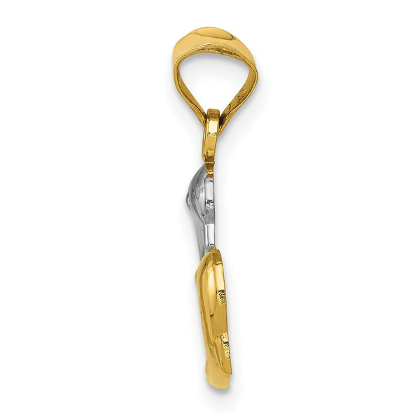 14K Yellow Gold & Rhodium Polished and Diamond-cut Dolphins Pendant