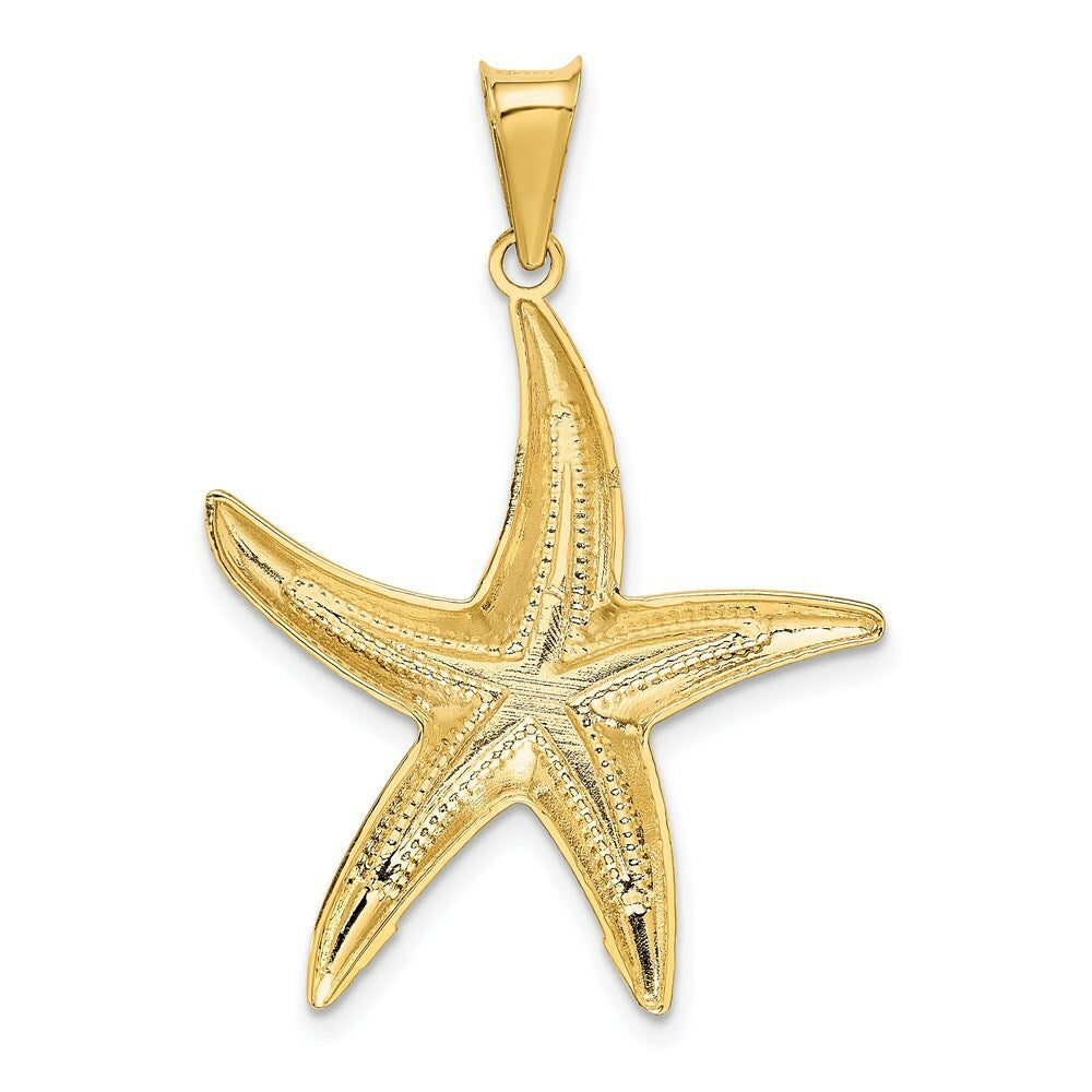 14K Yellow Gold and Rhodium Diamond-cut Polished StarFish Pendant