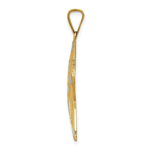 14K Yellow Gold and Rhodium Diamond-cut Polished StarFish Pendant