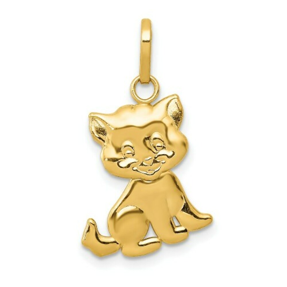 14K Yellow Gold Polished Moveable Cat Pendant