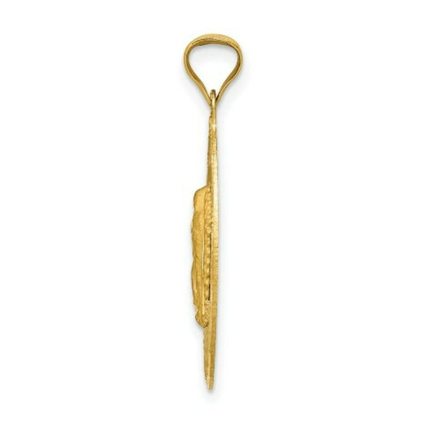 14K Yellow Gold & Rhodium Polished & Diamond-cut Lady of Guadalupe Oval Pendant