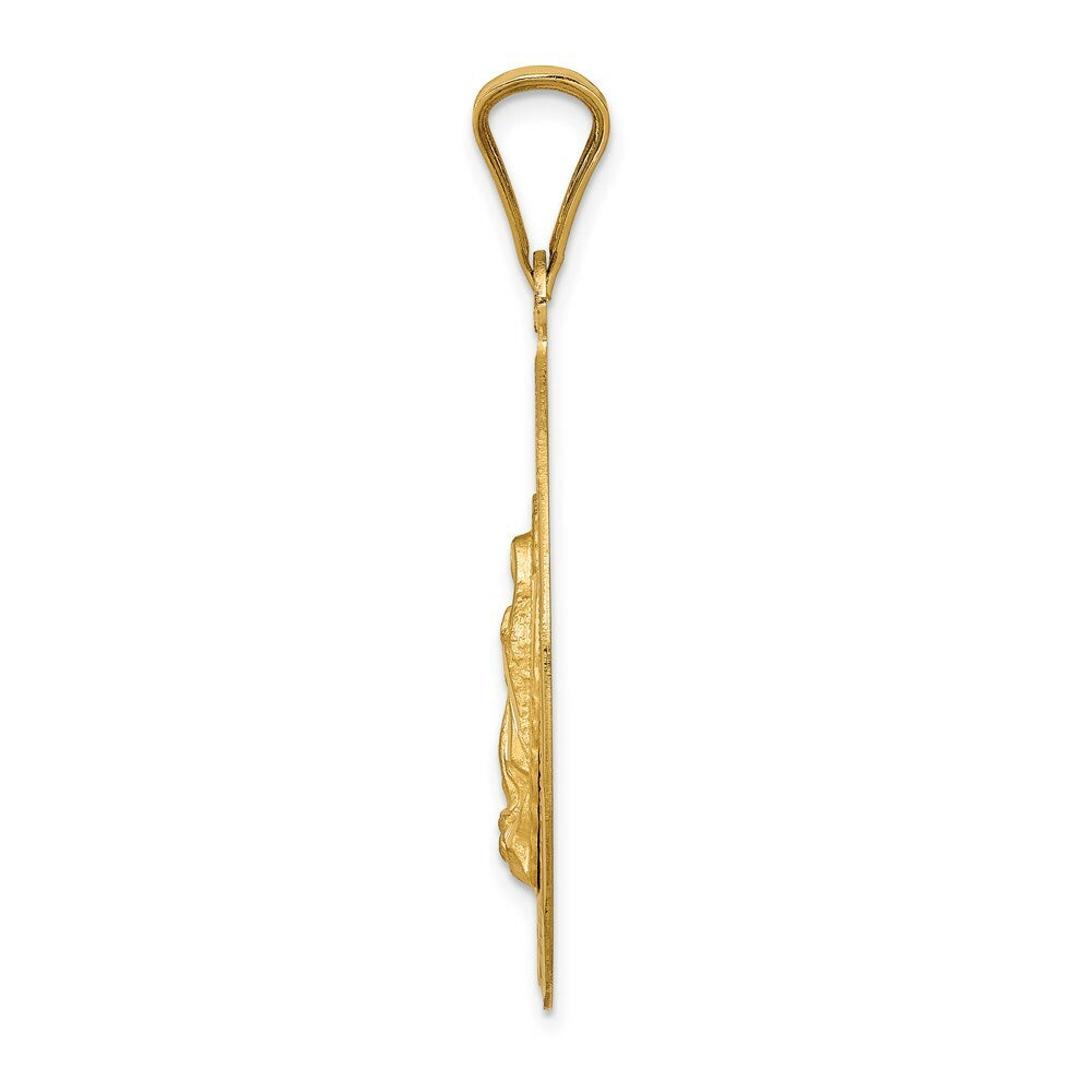 14K Yellow Gold & Rhodium Polished & Diamond-cut Lady of Guadalupe Oval Pendant