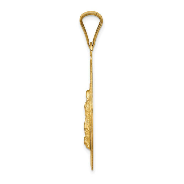 14K Yellow Gold & Rhodium Polished & Diamond-cut Lady of Guadalupe Oval Pendant