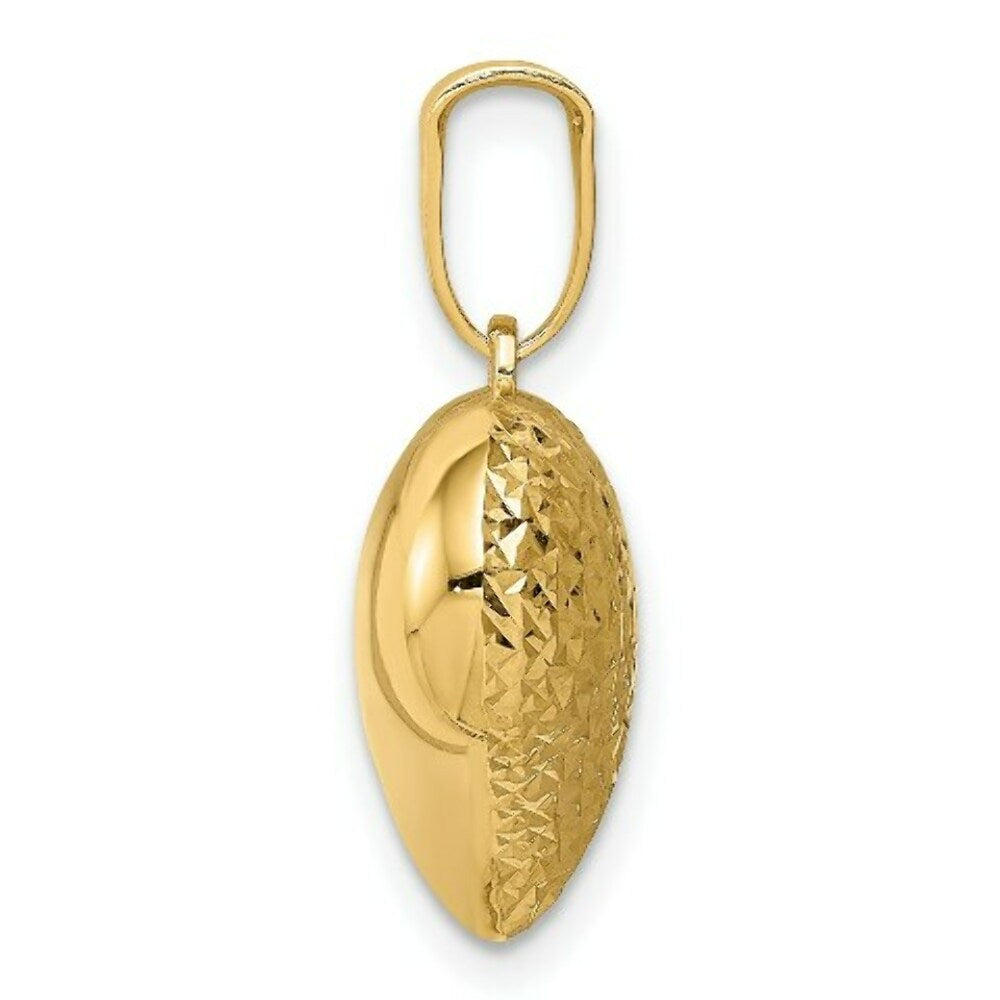 Puffed Heart Pendant in 14k Yellow Gold Polished Diamond-cut Textured