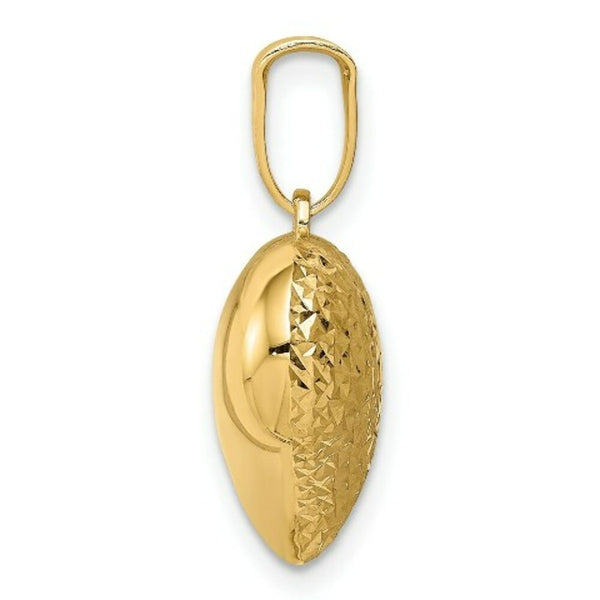Puffed Heart Pendant in 14k Yellow Gold Polished Diamond-cut Textured