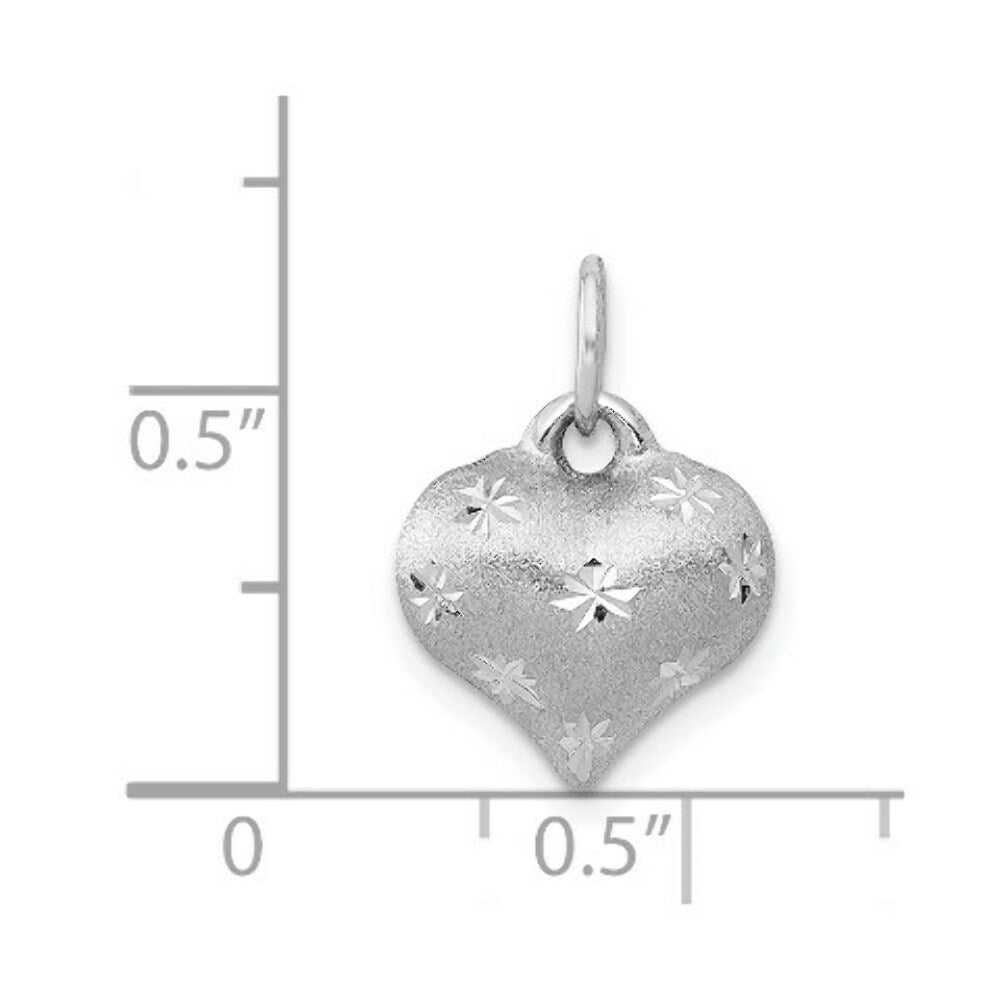 14k White Gold Satin & Diamond Cut Puffed Heart Pendant