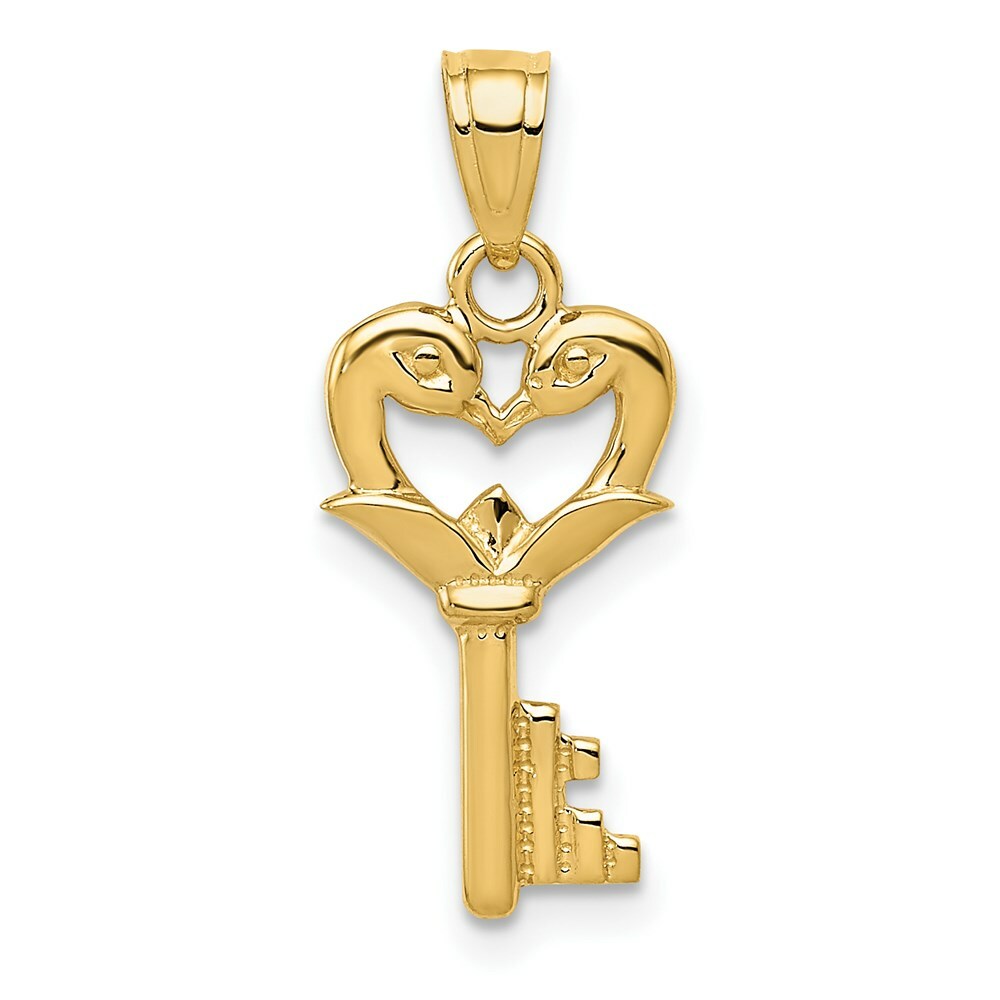 14K Yellow Gold Swans Key Pendant