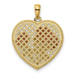 Load image into Gallery viewer, 14k Yellow &amp; Rose Polished Roses Basketweave Heart Pendant
