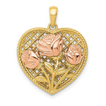 Load image into Gallery viewer, 14k Yellow &amp; Rose Polished Roses Basketweave Heart Pendant
