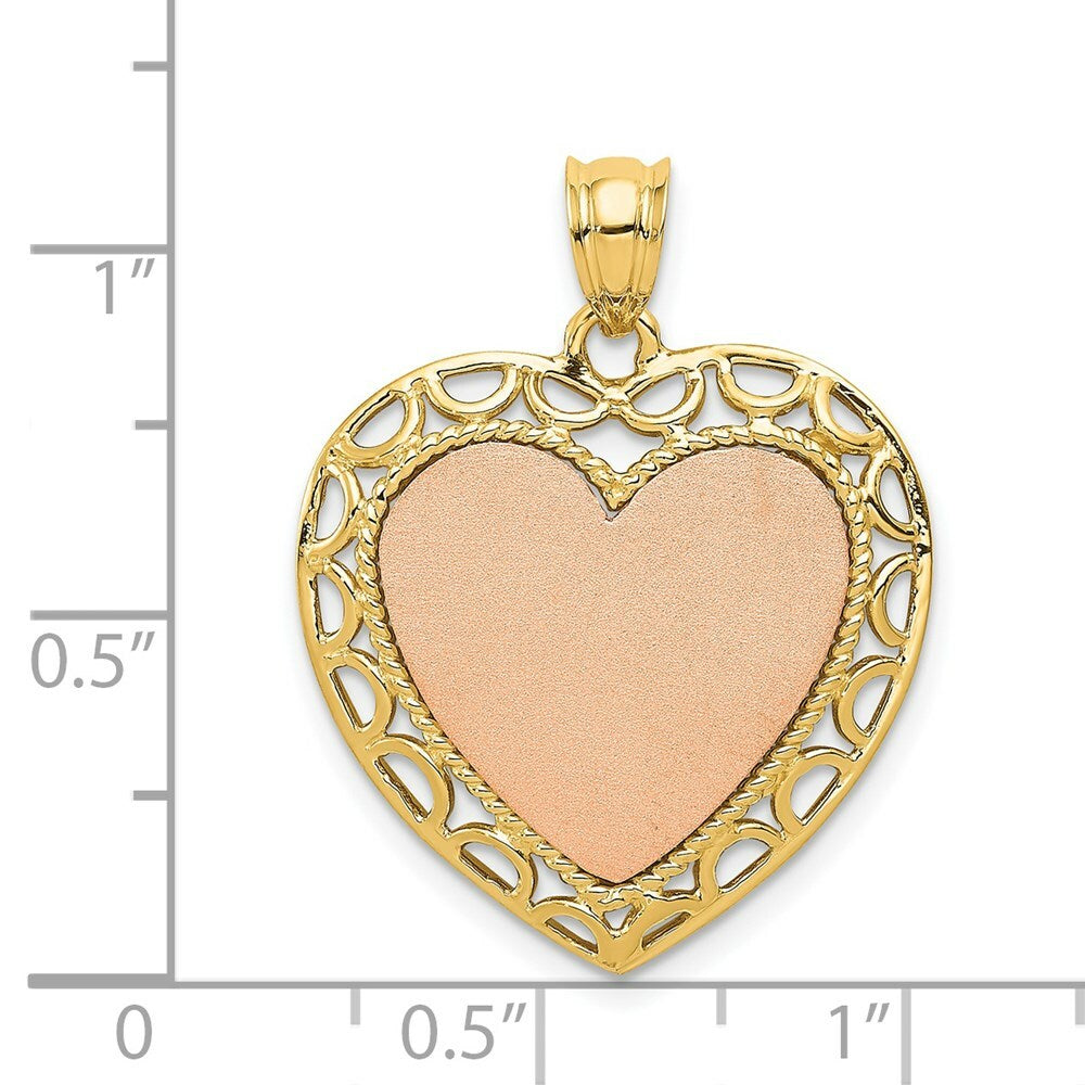 14k Two Tone Gold Polished and Satin Heart Pendant