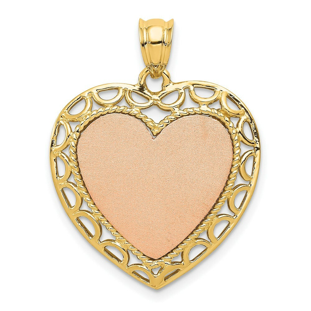 14k Two Tone Gold Polished and Satin Heart Pendant
