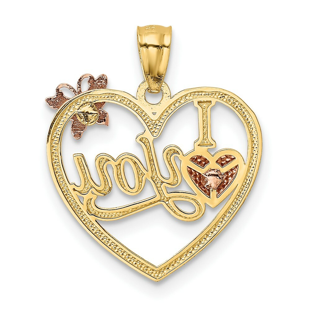 14k Yellow & Rose Gold Polished I Love You in Heart w/Butterfly Pendant