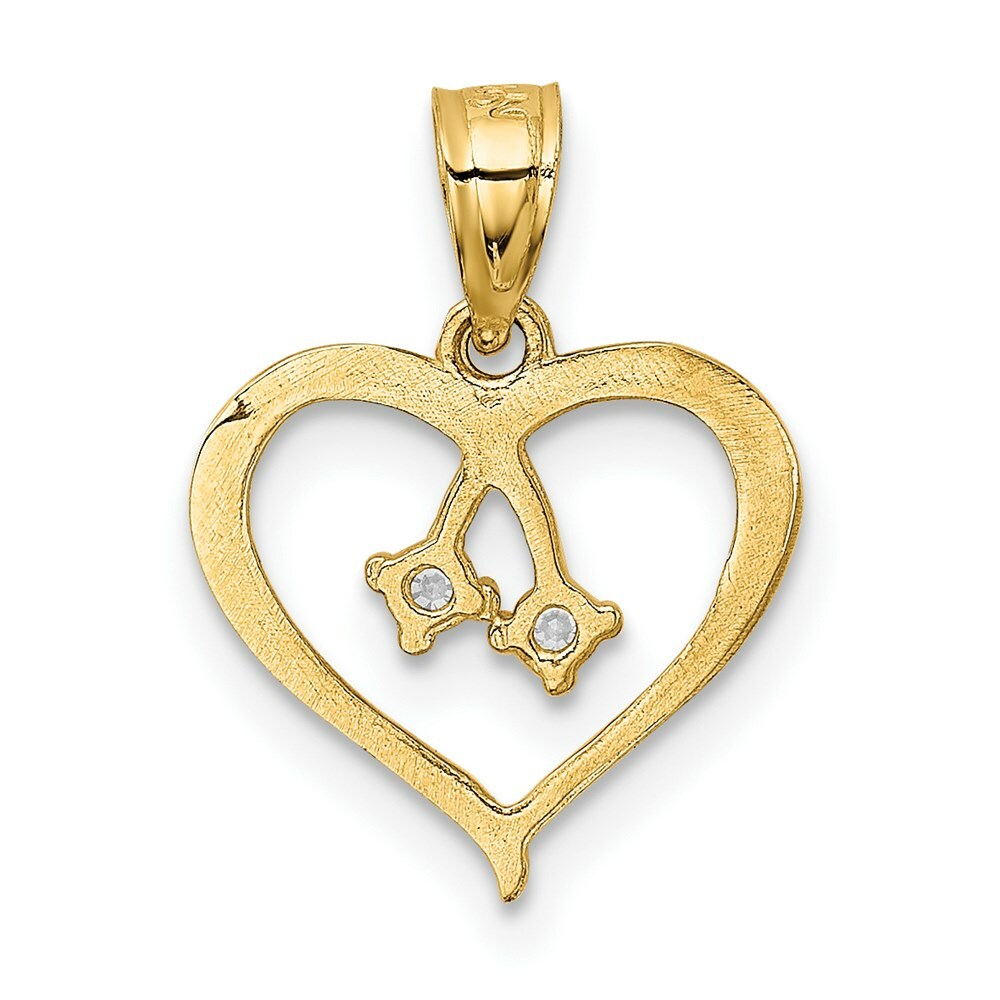 14K Yellow Gold 2-CZ Cut-out Heart Pendant