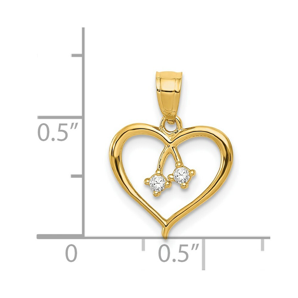 14K Yellow Gold 2-CZ Cut-out Heart Pendant