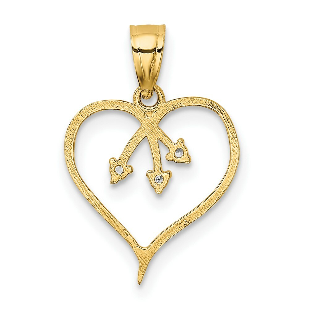 14K Yellow Gold 3-CZ Cut-out Heart Pendant
