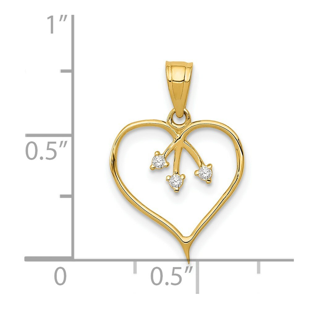 14K Yellow Gold 3-CZ Cut-out Heart Pendant