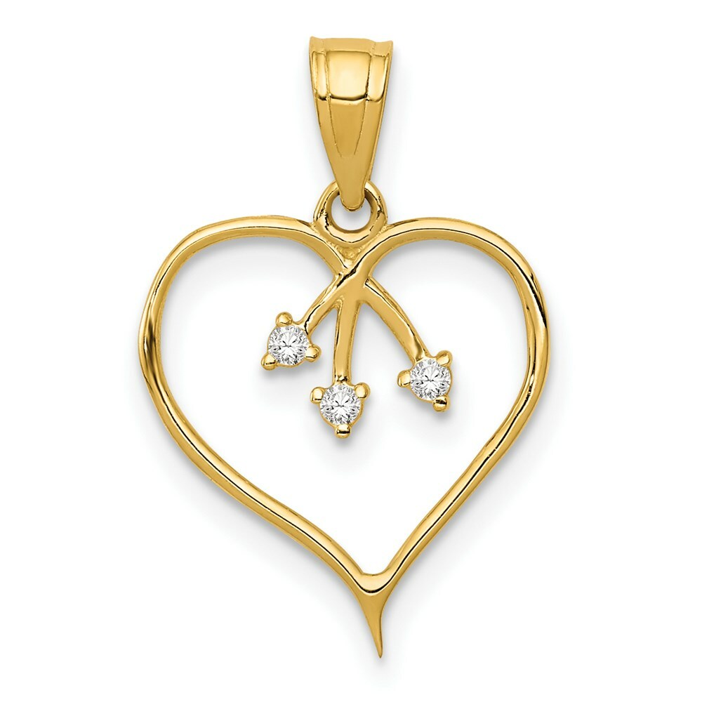 14K Yellow Gold 3-CZ Cut-out Heart Pendant