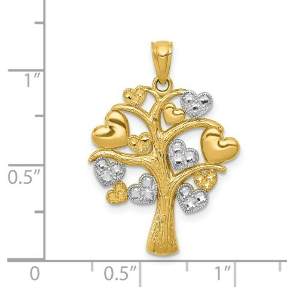 14K Two-tone Gold with Rhodium Tree of Life w/Hearts Pendant