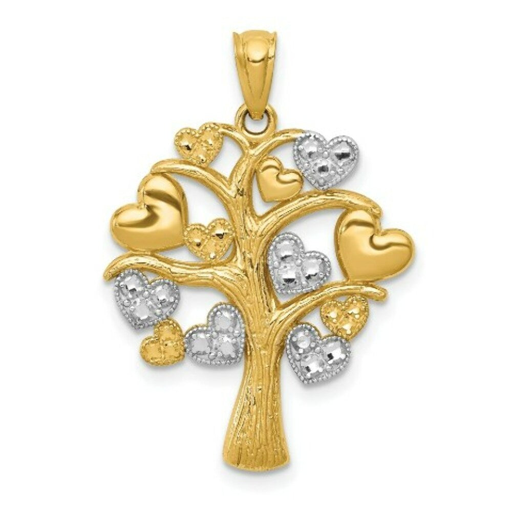14K Two-tone Gold with Rhodium Tree of Life w/Hearts Pendant