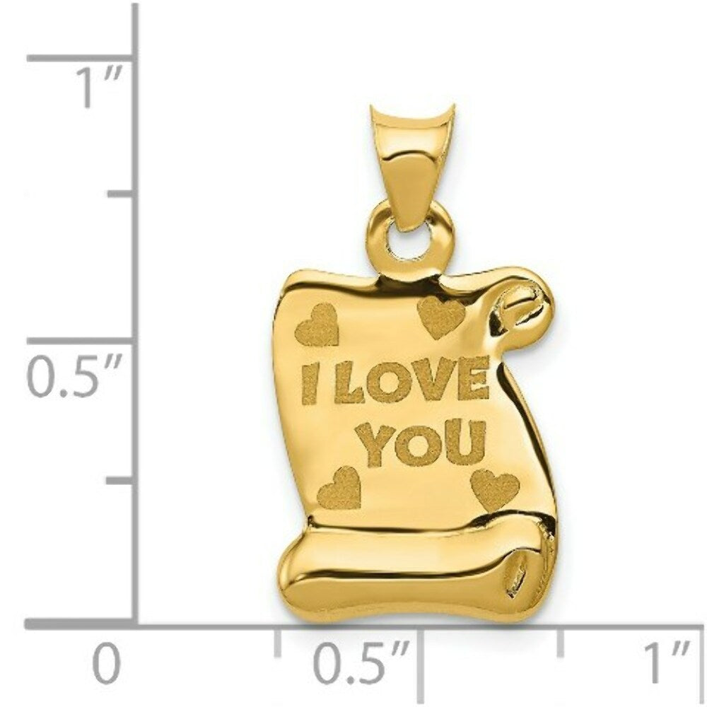 14k Yellow Gold Polished/Textured I LOVE YOU Pendant