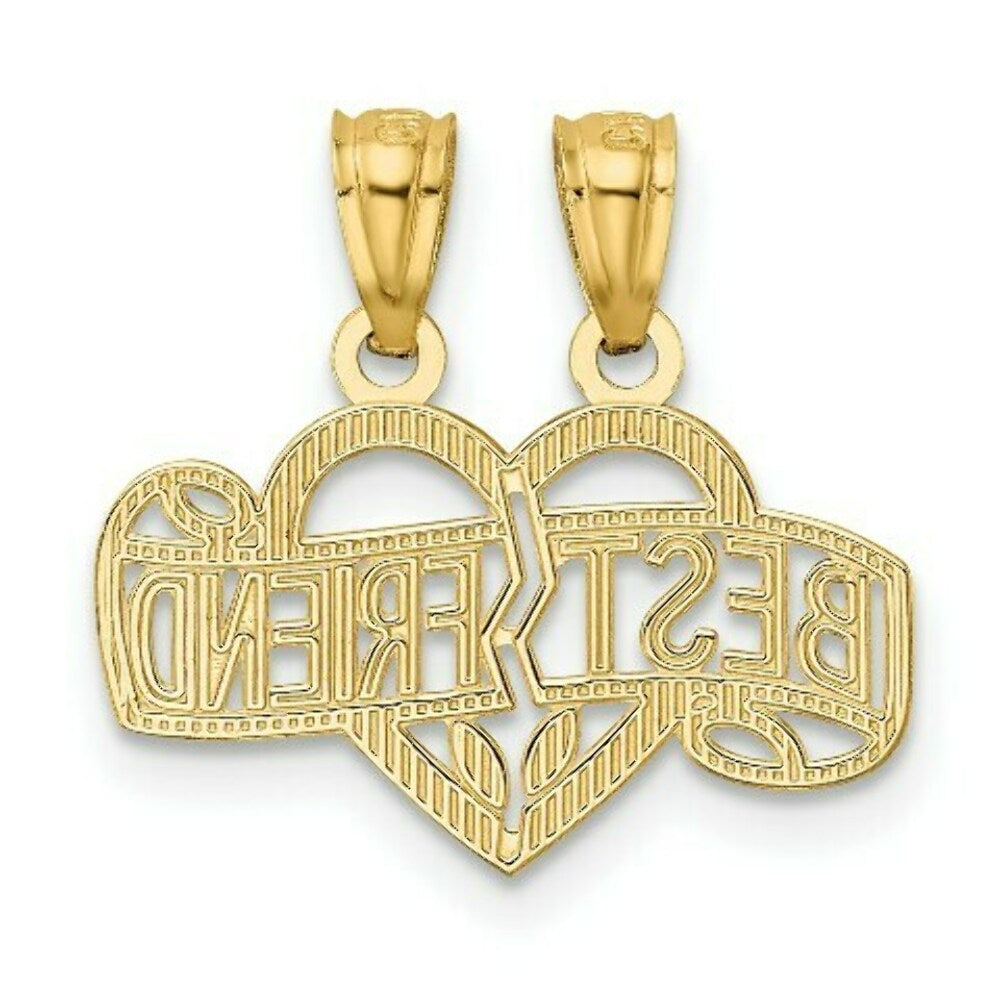 14K Yellow Gold Diamond-cut Break Apart Best Friend Heart Pendant