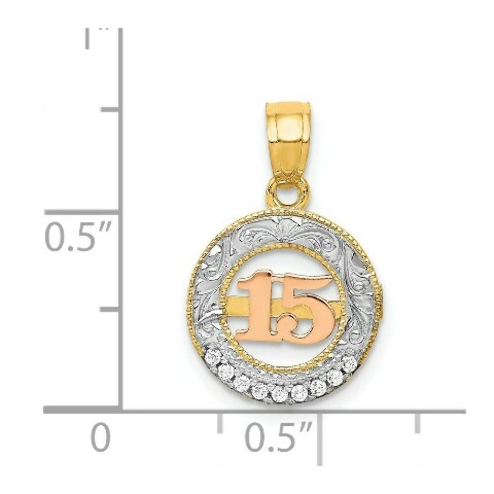 14k Two-tone Gold CZ 15 Anos Pendant