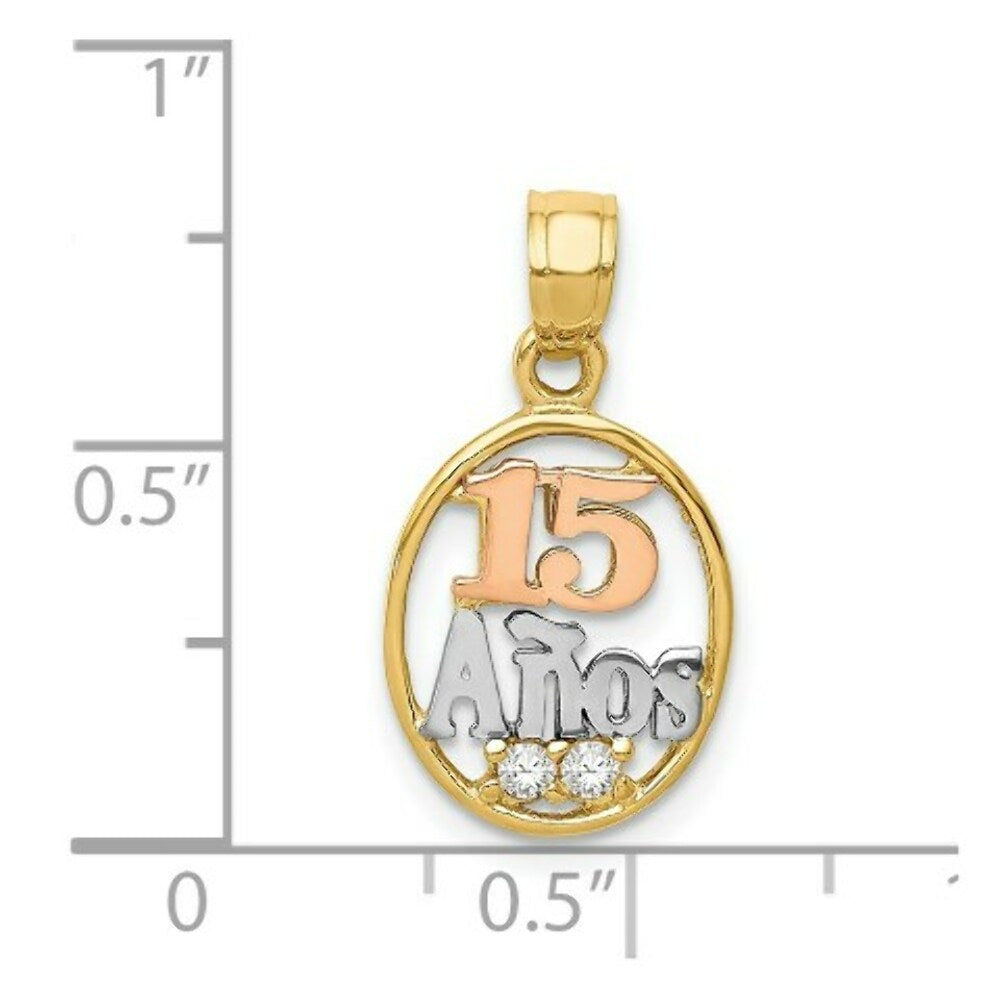 14k Two-tone Gold CZ 15 Anos Pendant