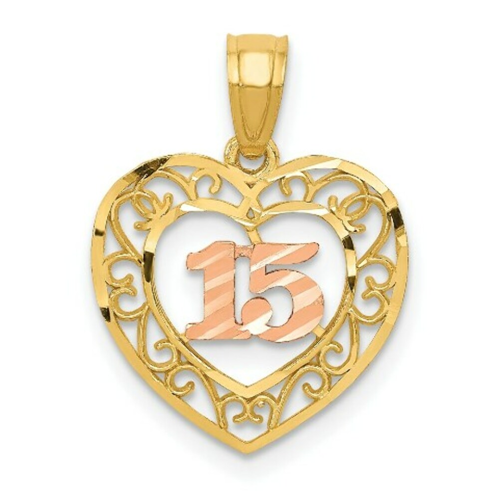 14K Yellow Gold Two-tone Diamond-cut 15 Pendant