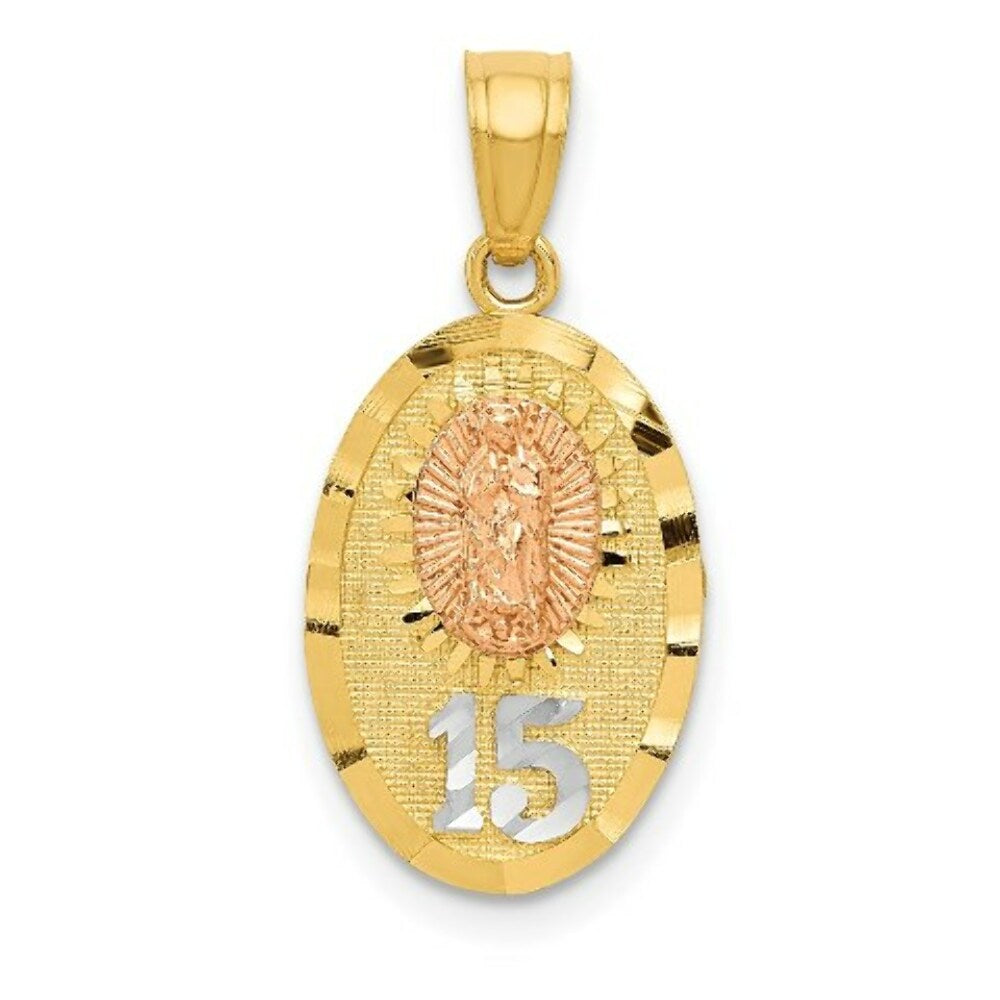 14k Two Tone Gold Diamond-cut Lady of Guadalupe 15 Pendant