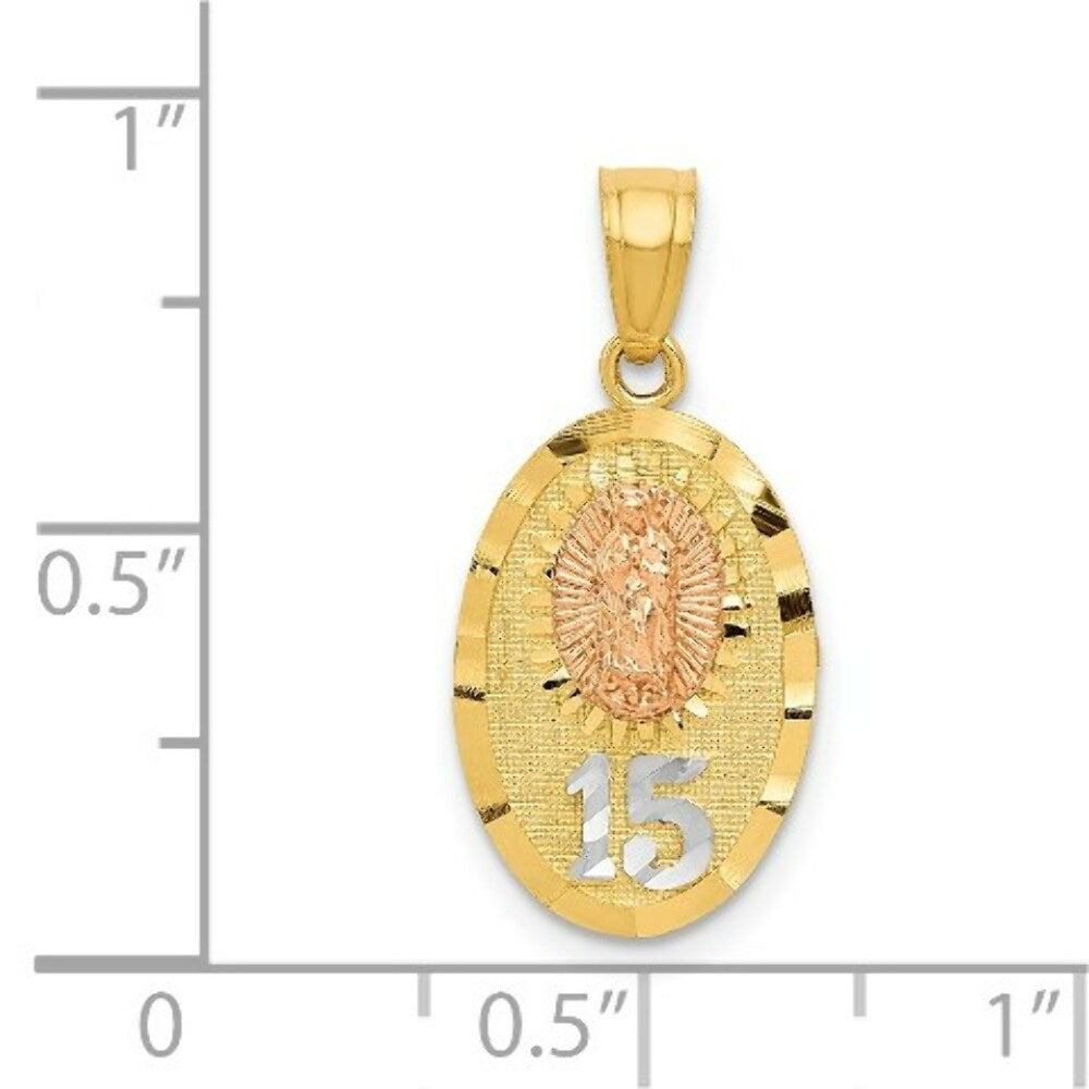 14k Two Tone Gold Diamond-cut Lady of Guadalupe 15 Pendant