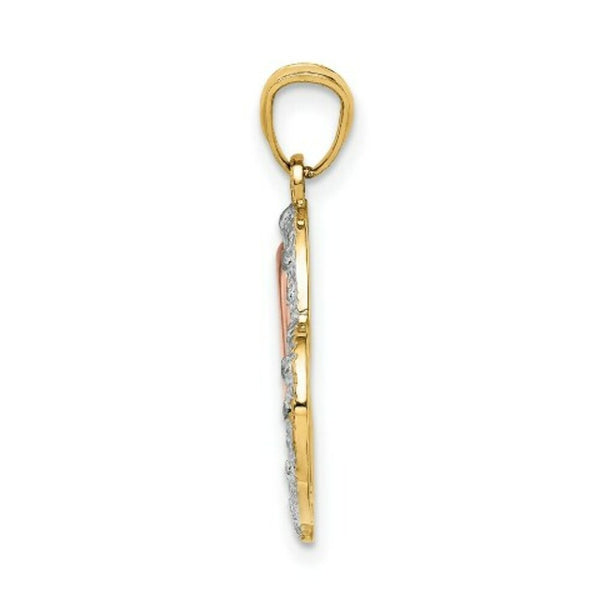 14k Yellow & Rose Gold Diamond-cut Mom in Heart Pendant