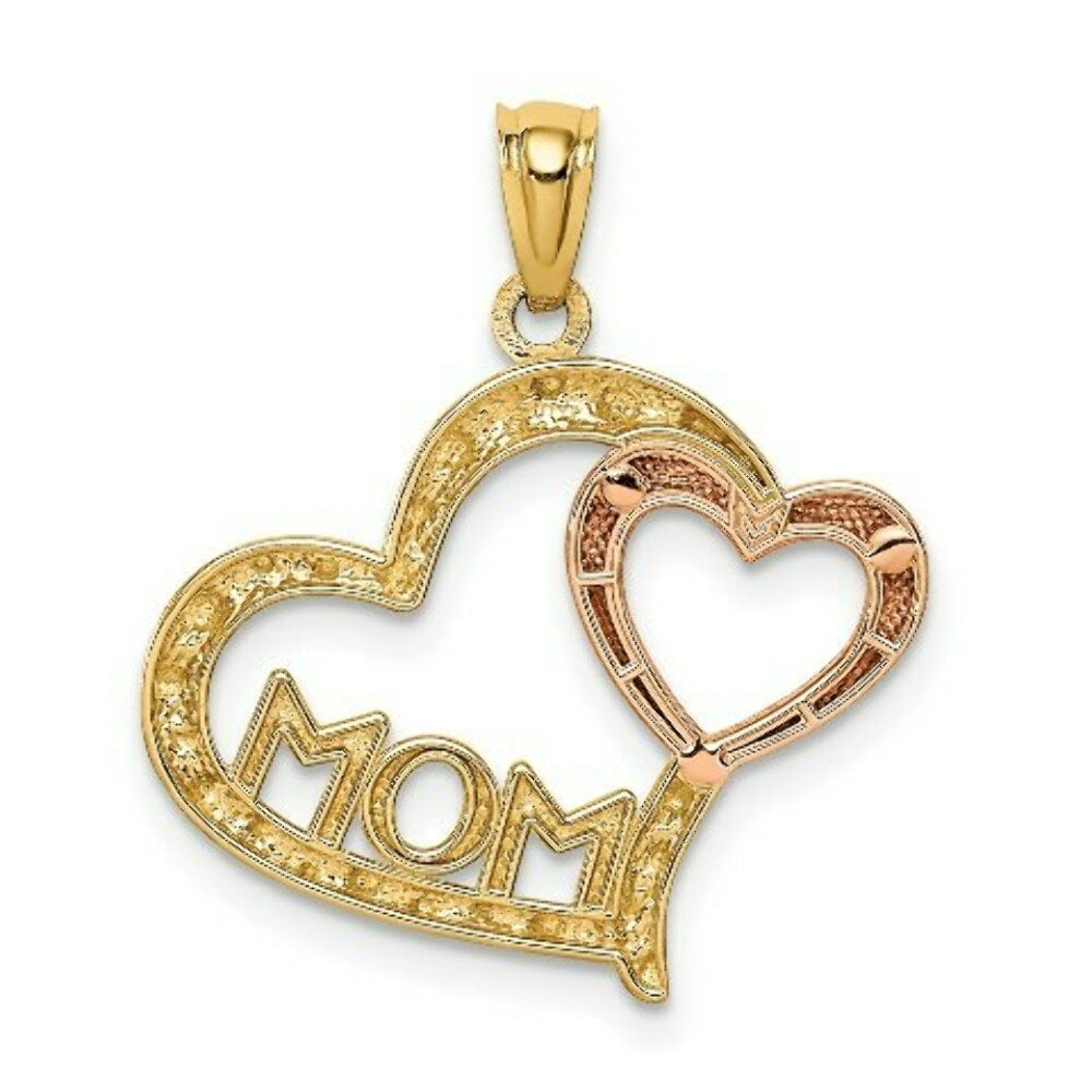14k Yellow & Rose Gold Diamond-cut Mom in Heart Pendant