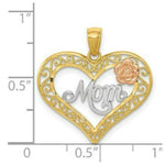Load image into Gallery viewer, 14k Tri-Color Yellow &amp; Rose Diamond-cut Mom in Heart w/Rose Pendant

